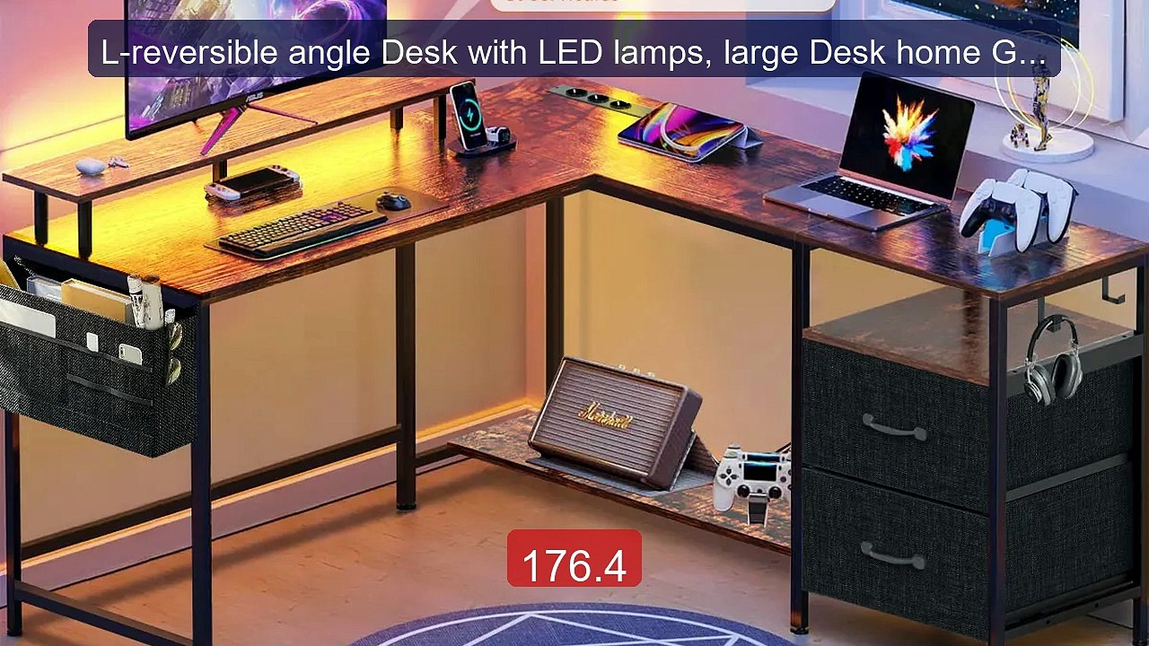 L-reversible angle Desk with LED lamps, large Desk home Gam... -- Top Pick 2026 | Unbeatable Price!