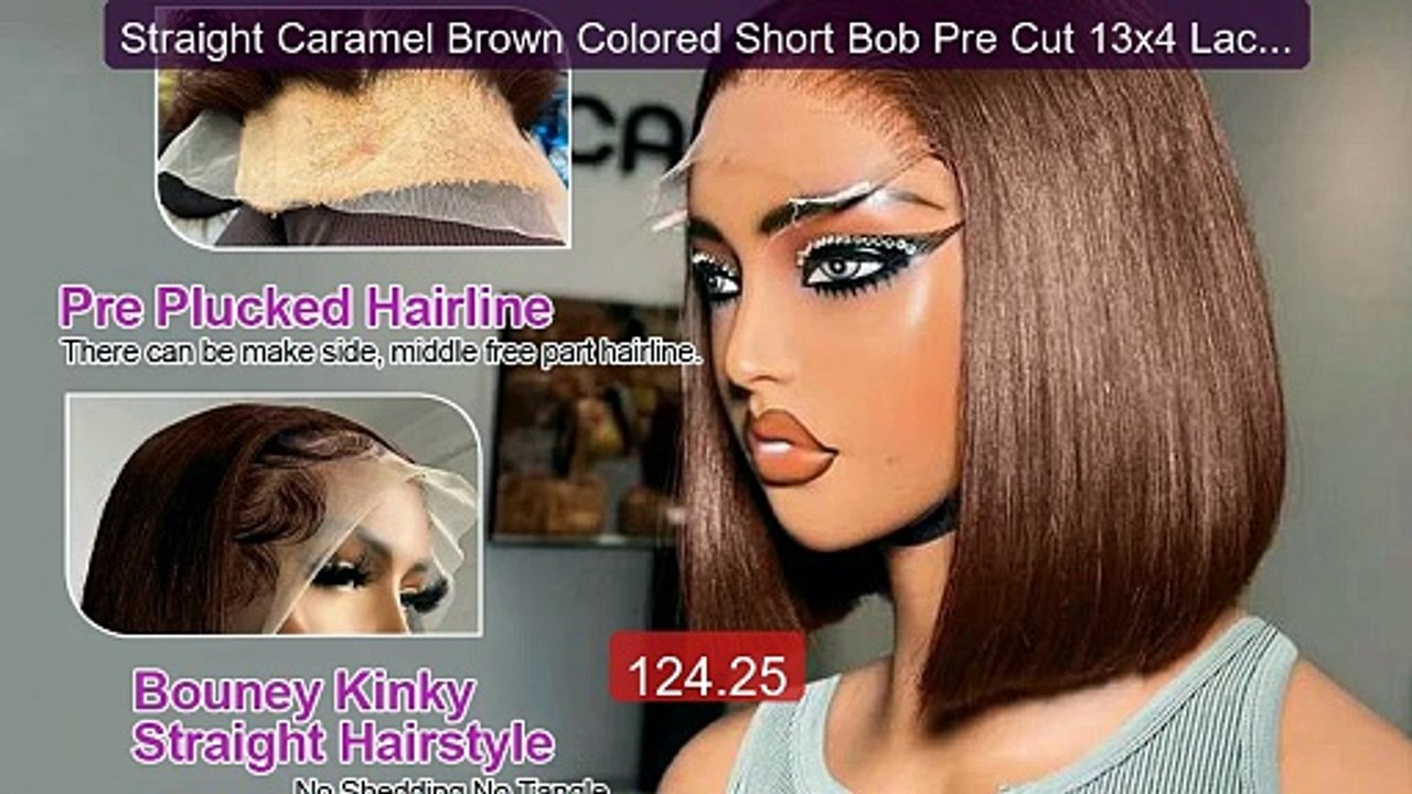 Straight Caramel Brown Colored Short Bob Pre Cut 13x4 Lace Front Wi... -- Top Rated 2026 | Buy Now!