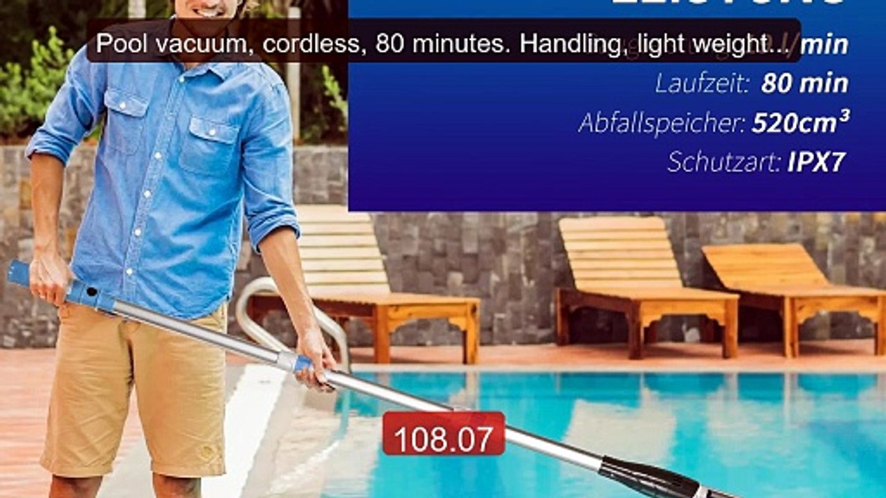 Pool vacuum, cordless, 80 minutes. Handling, li...