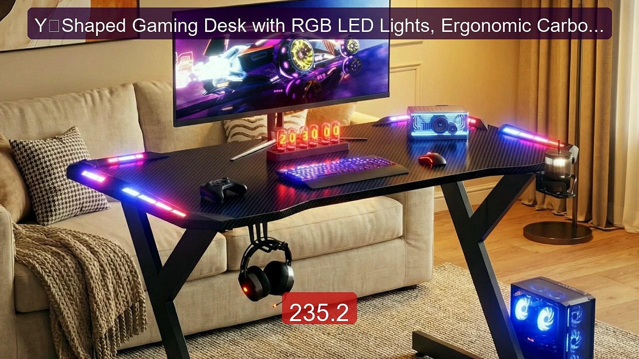 Y‑Shaped Gaming Desk with RGB LED Lights, Ergonomic Carbon‑Fiber S... -- Best Deal 2026 | Shop Now!