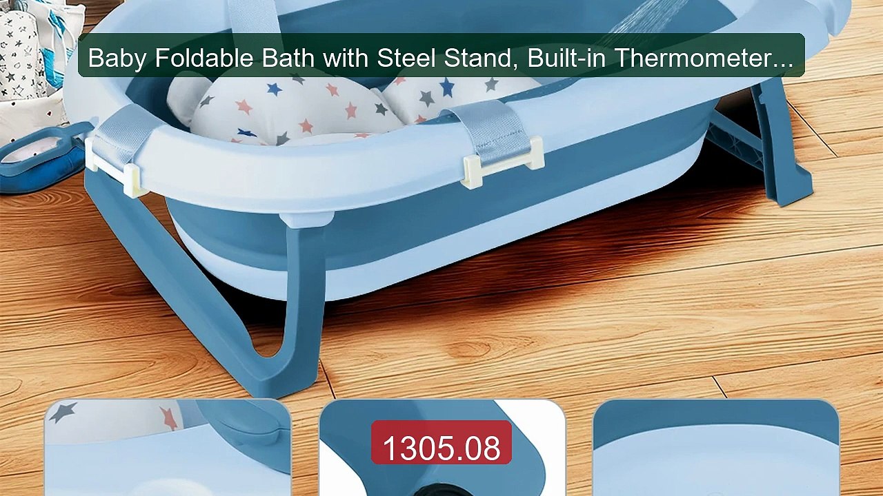 Baby Foldable Bath with Steel Stand, Built-in Thermometer, Erg... -- Best Buy 2026 | Great Quality!