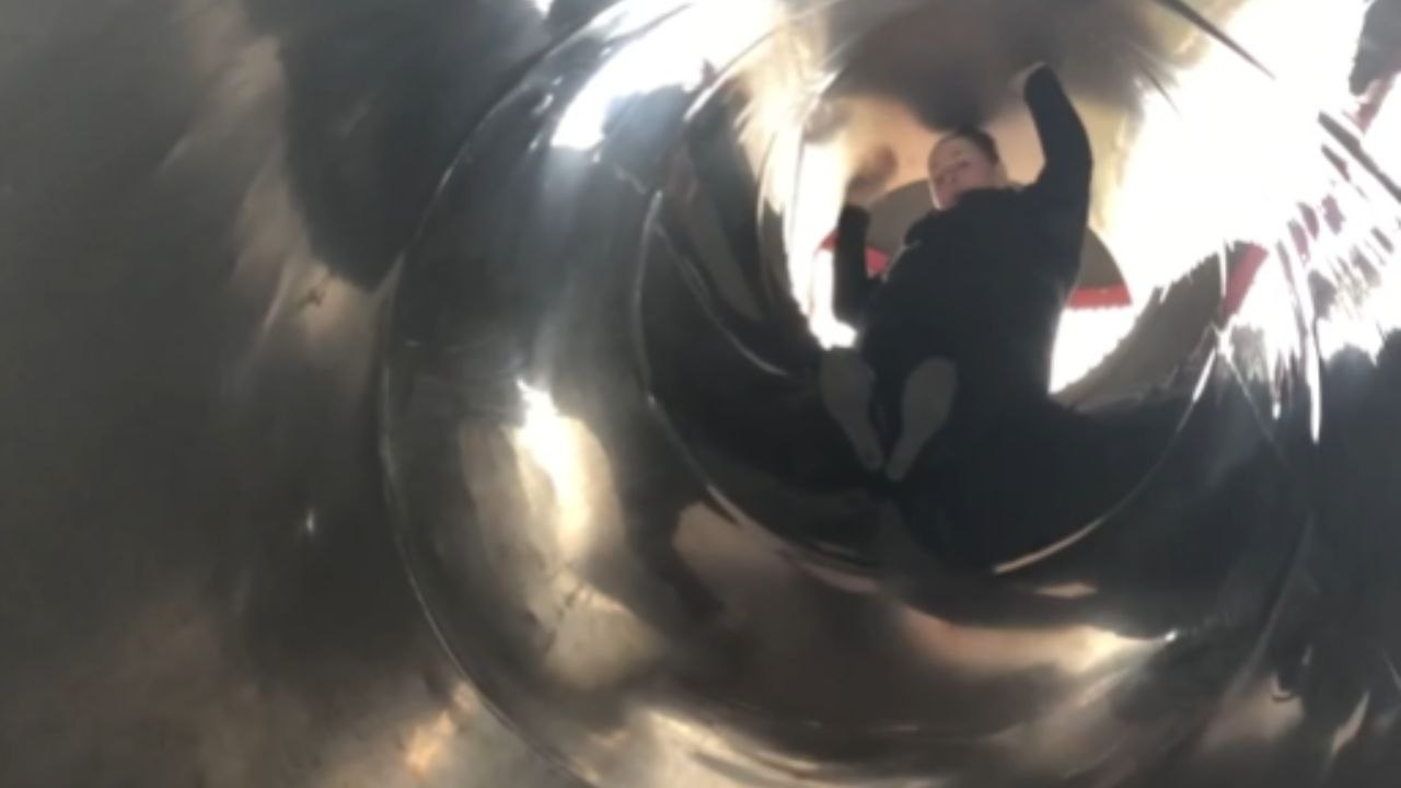Little Boy And His Grandma End Up Falling At The Bottom Of The Slide