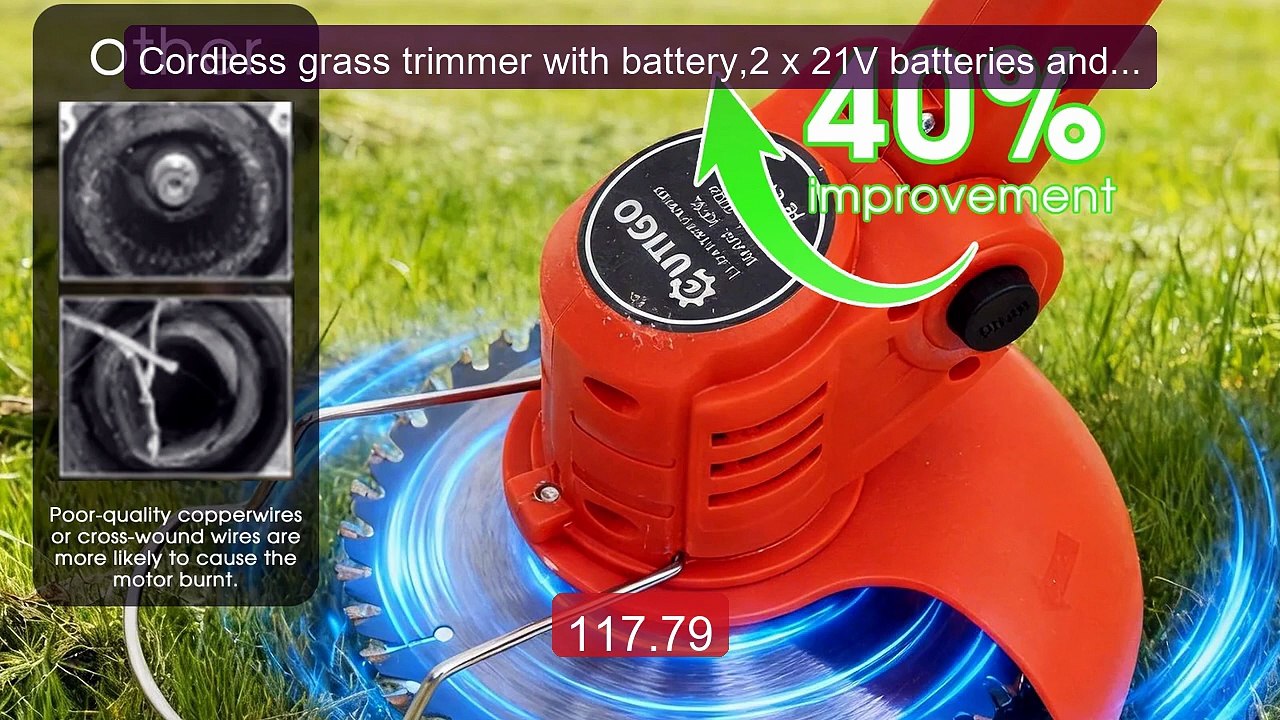 Cordless grass trimmer with battery,2 x 21V batteries and 4 blade ... -- Best Deal 2026 | Shop Now!