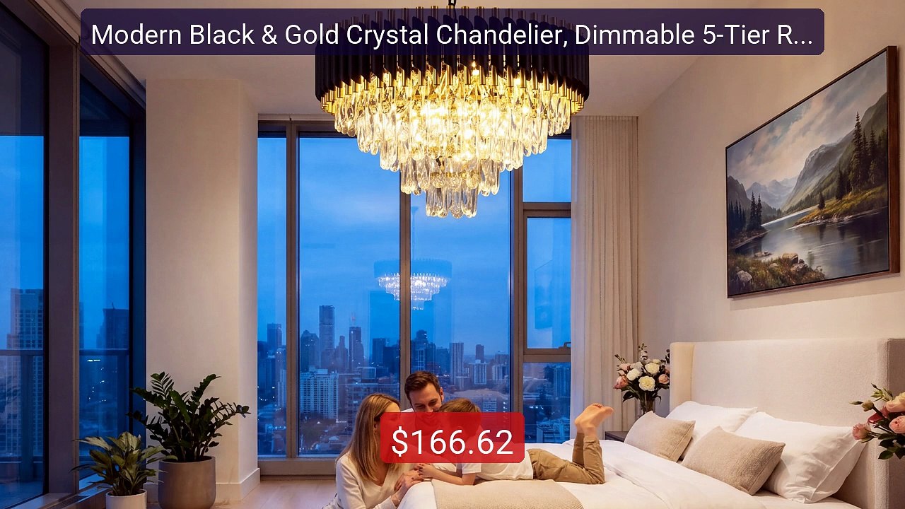 Modern Black & Gold Crystal Chandelier, Dimmable 5-Tier Round ... -- Best Buy 2026 | Great Quality!