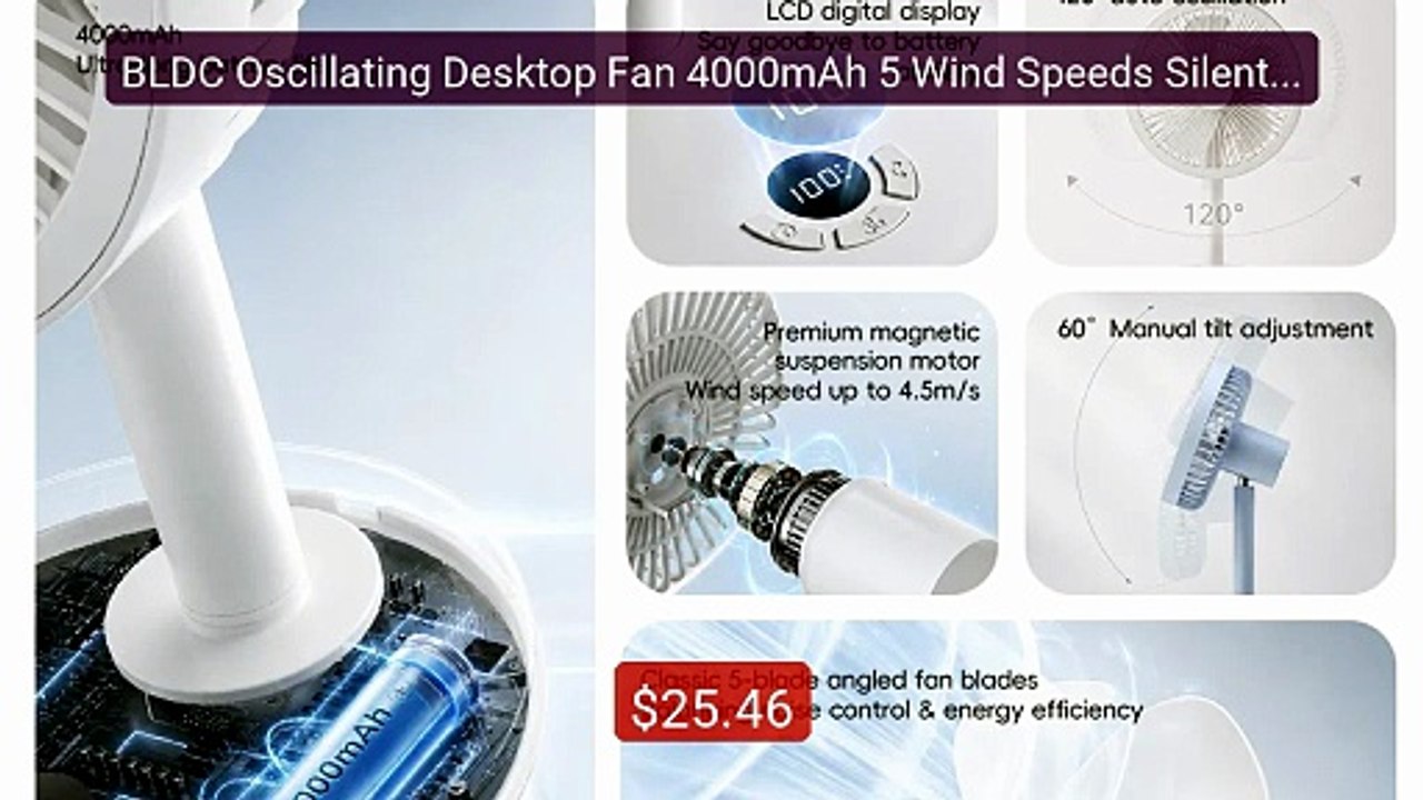 BLDC Oscillating Desktop Fan 4000mAh 5 Wind Speeds Silent Portable... -- Best Deal 2026 | Shop Now!