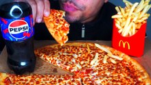 LITTLE CAESARS CHEESE PIZZA MCDONALD'S FRENCH FRIES EATING MOUTH SOUNDS ASMR MUKBAN PEPSI CHERRY