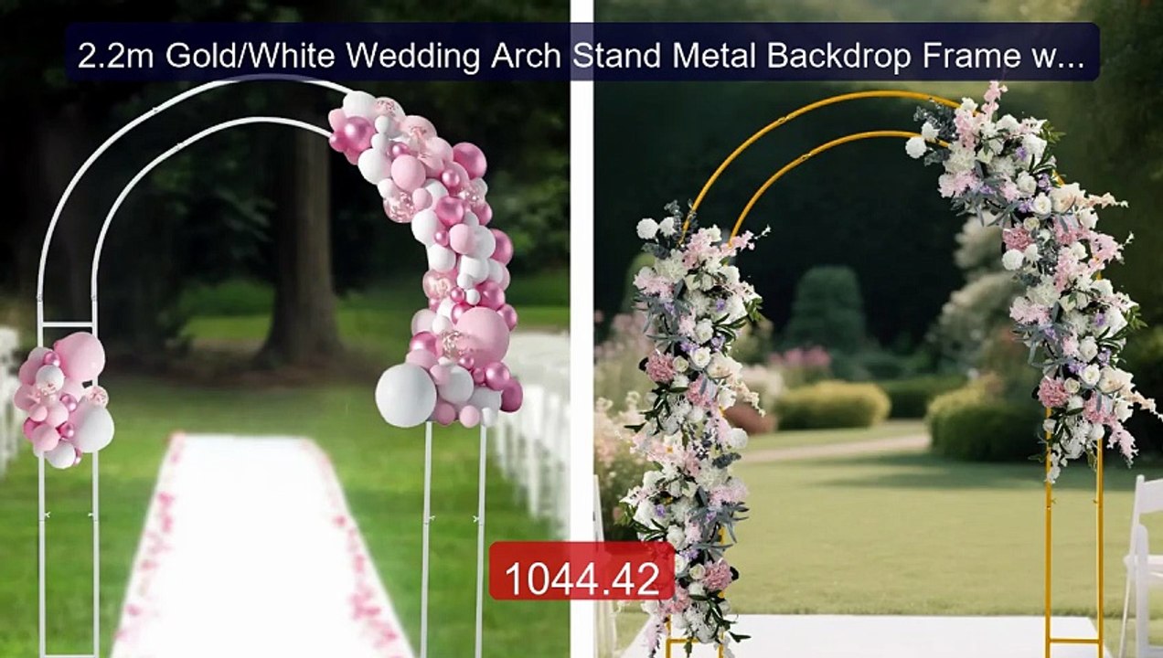 2.2m Gold/White Wedding Arch Stand Metal Backdrop Frame with Stable... -- Top Rated 2026 | Buy Now!