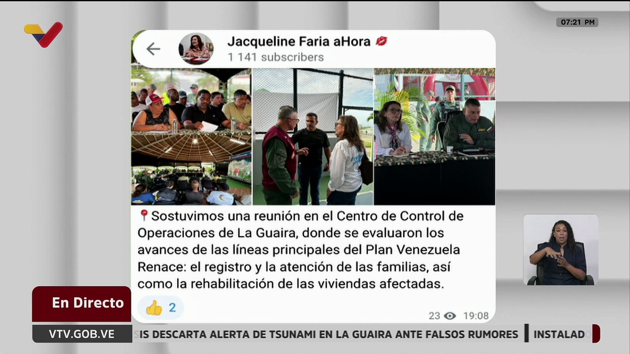 Jacqueline Faría sostuvo reunión para evaluar los avances del Plan Venezuela Renace
