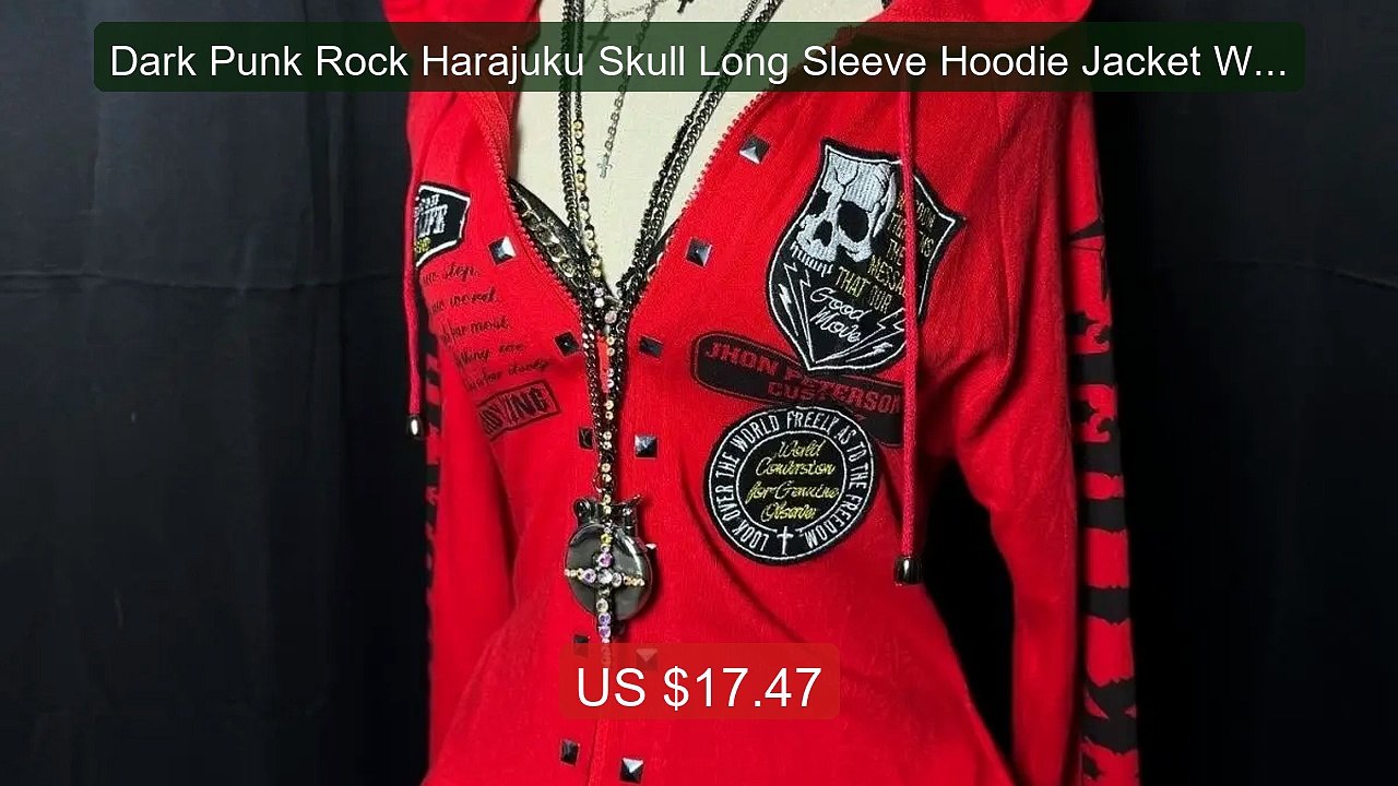 Dark Punk Rock Harajuku Skull Long Sleeve Hoodie Jacket Women's Wa