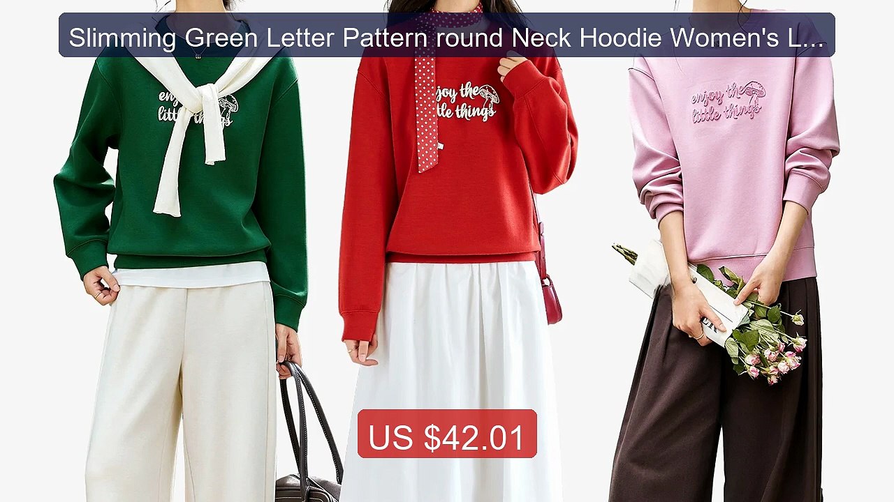 Slimming Green Letter Pattern round Neck Hoodie Women's Long ... -- Amazing Value 2026 | Must Have!