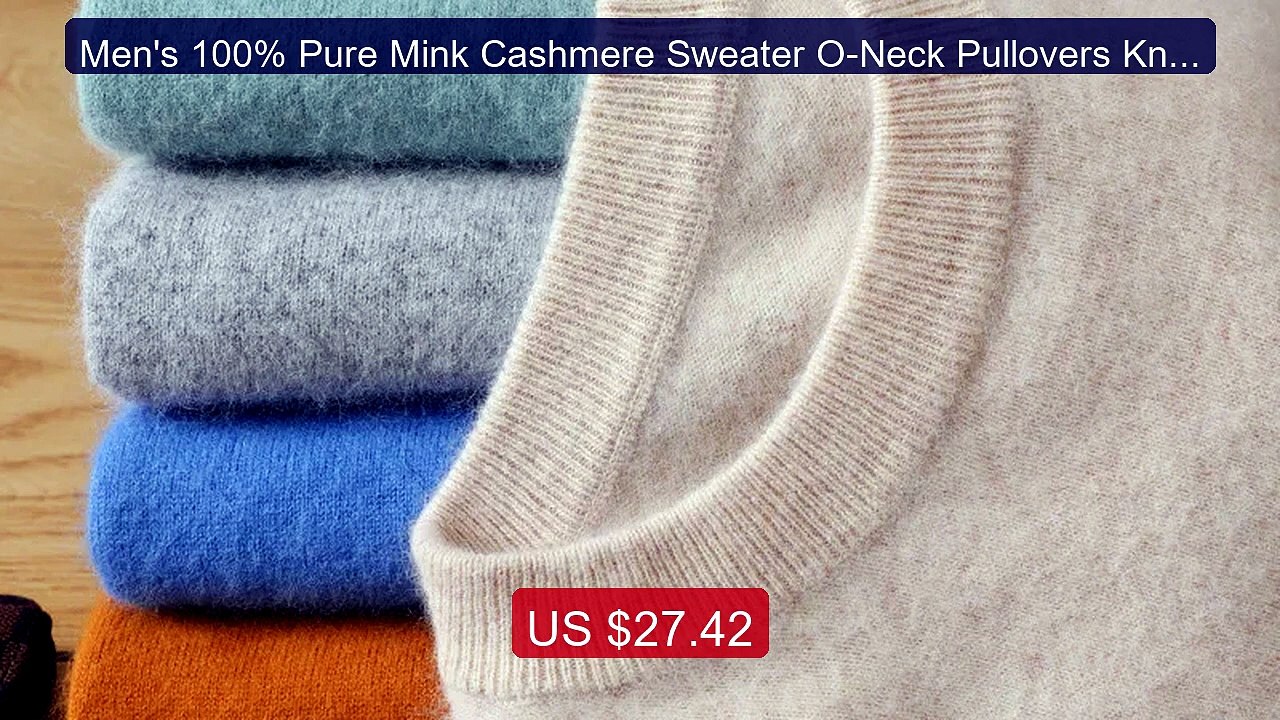 Men's 100% Pure Mink Cashmere Sweater O-Neck Pullovers Knit Sw... -- Hot Deal 2026 | Limited Offer!
