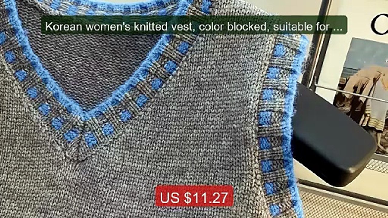 Korean women's knitted vest, color blocked, suitable for layer... -- Hot Deal 2026 | Limited Offer!