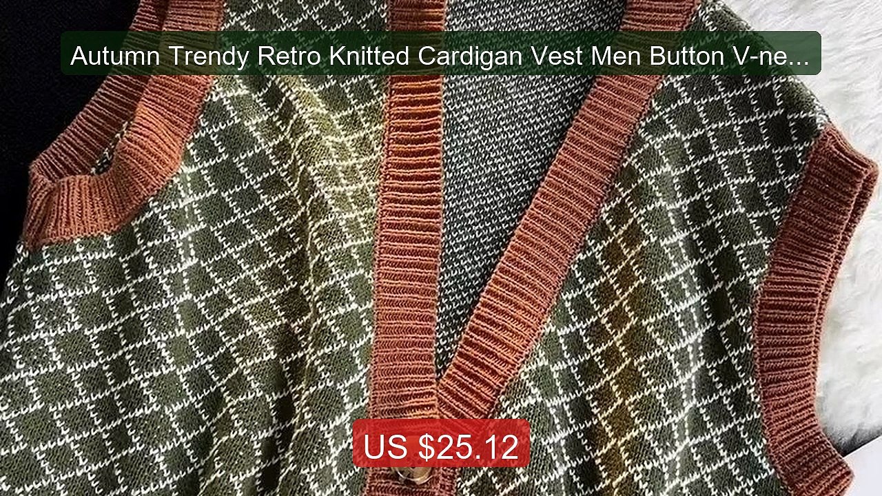 Autumn Trendy Retro Knitted Cardigan Vest Men Button V-neck... -- Top Pick 2026 | Unbeatable Price!