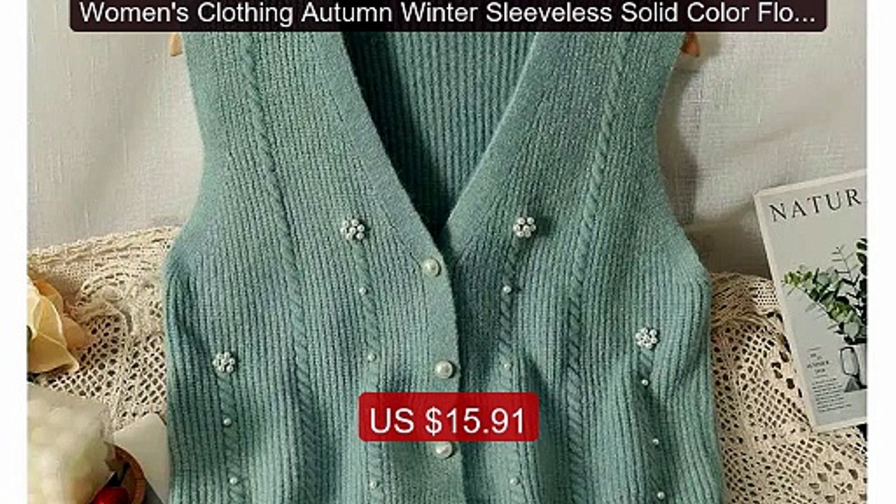 Women's Clothing Autumn Winter Sleeveless Solid Color Flower Sweate... -- Top Rated 2026 | Buy Now!