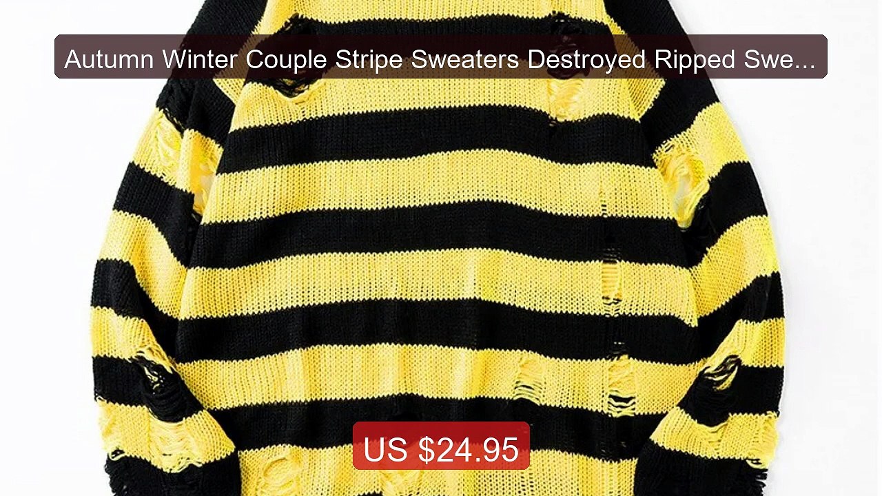 Autumn Winter Couple Stripe Sweaters Destroyed Ripped Sweater Men P... -- Top Rated 2026 | Buy Now!
