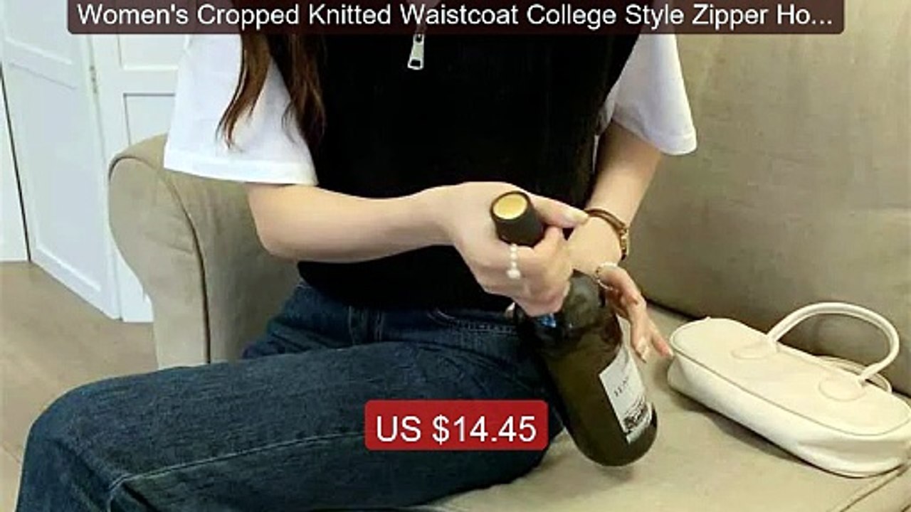Women's Cropped Knitted Waistcoat College Style Zipper Hooded... -- Amazing Value 2026 | Must Have!