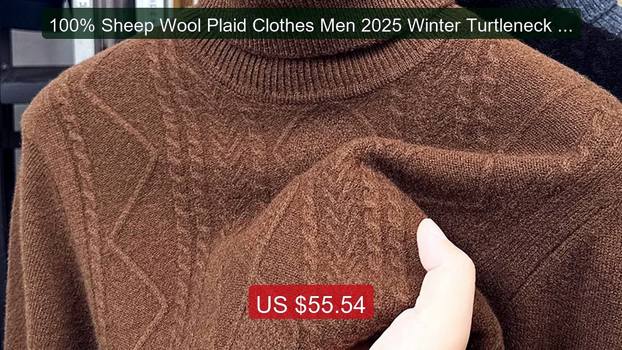 100% Sheep Wool Plaid Clothes Men 2025 Winter Turtleneck Thick... -- Best Buy 2026 | Great Quality!