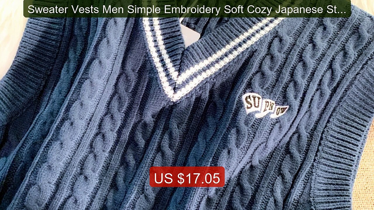 Sweater Vests Men Simple Embroidery Soft Cozy Japanese Style H... -- Best Buy 2026 | Great Quality!