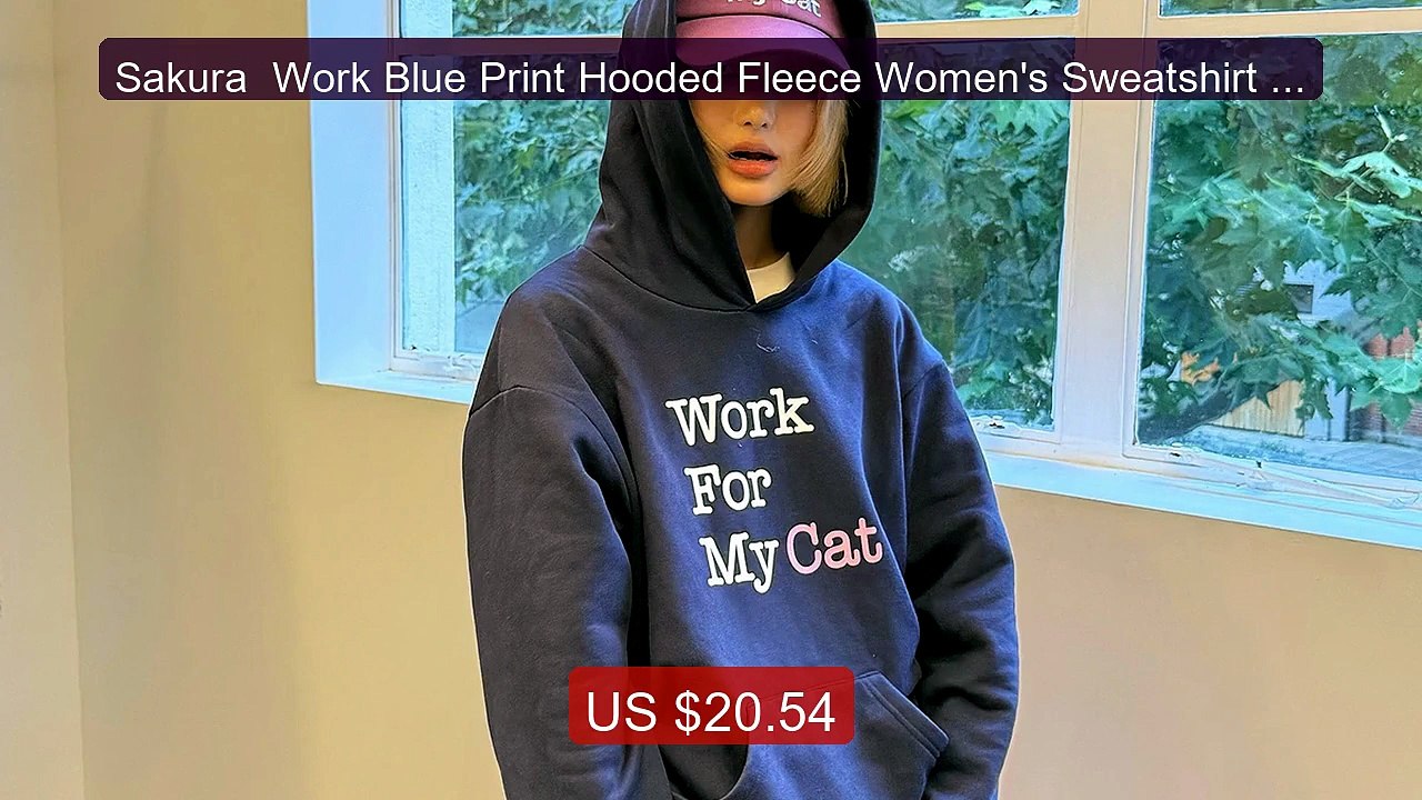 Sakura  Work Blue Print Hooded Fleece Women's Sweatshirt Loose... -- Hot Deal 2026 | Limited Offer!