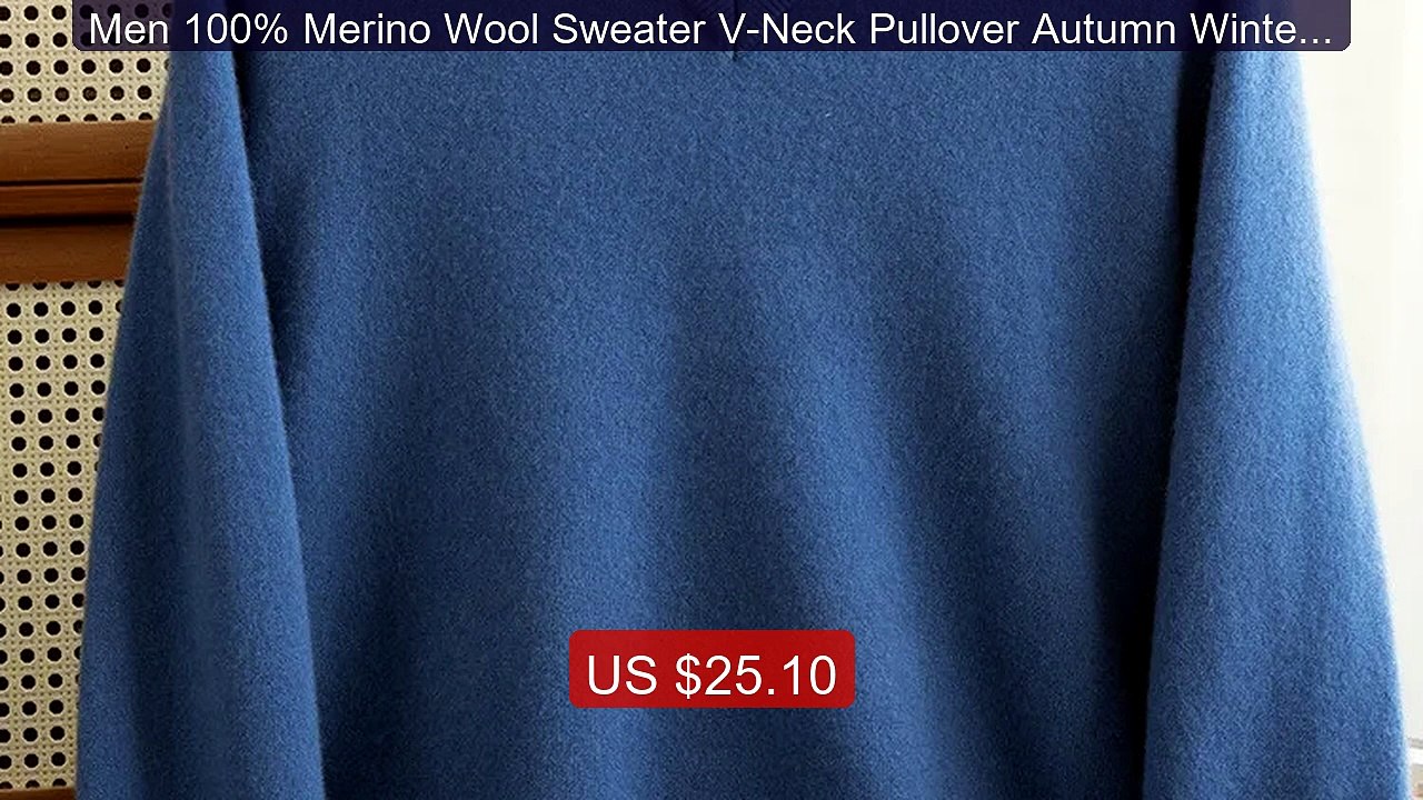 Men 100% Merino Wool Sweater V-Neck Pullover Autumn Winter Ca... -- Amazing Value 2026 | Must Have!