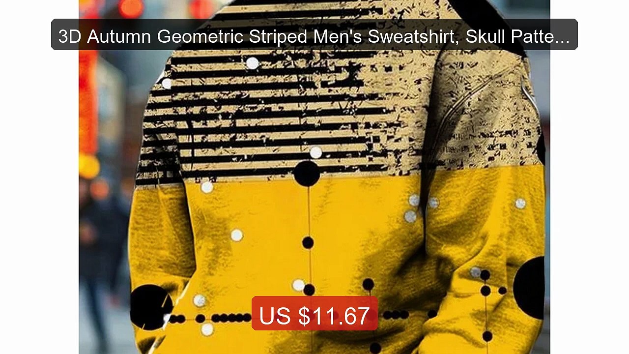 3D Autumn Geometric Striped Men's Sweatshirt, Skull Pattern Sp... -- Best Buy 2026 | Great Quality!
