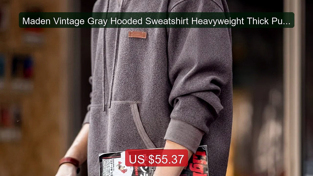 Maden Vintage Gray Hooded Sweatshirt Heavyweight Thick Pullove... -- Hot Deal 2026 | Limited Offer!
