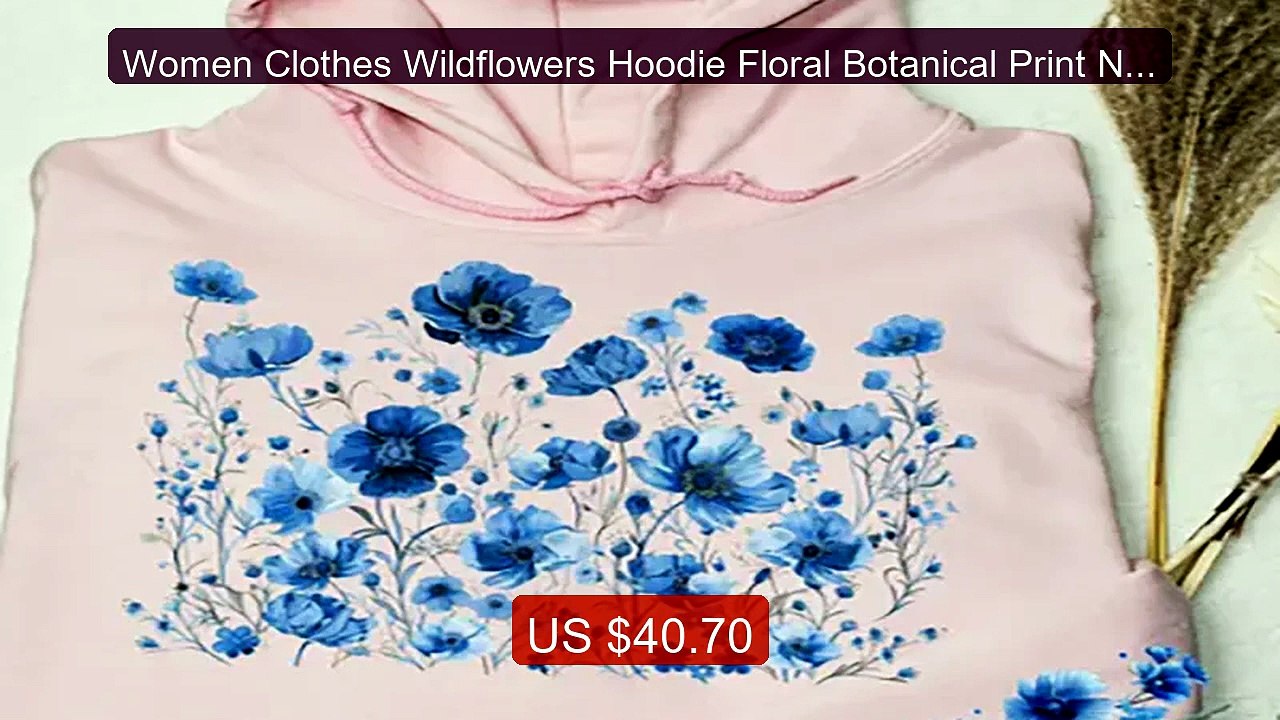 Women Clothes Wildflowers Hoodie Floral Botanical Print Nature Pull... -- Top Rated 2026 | Buy Now!