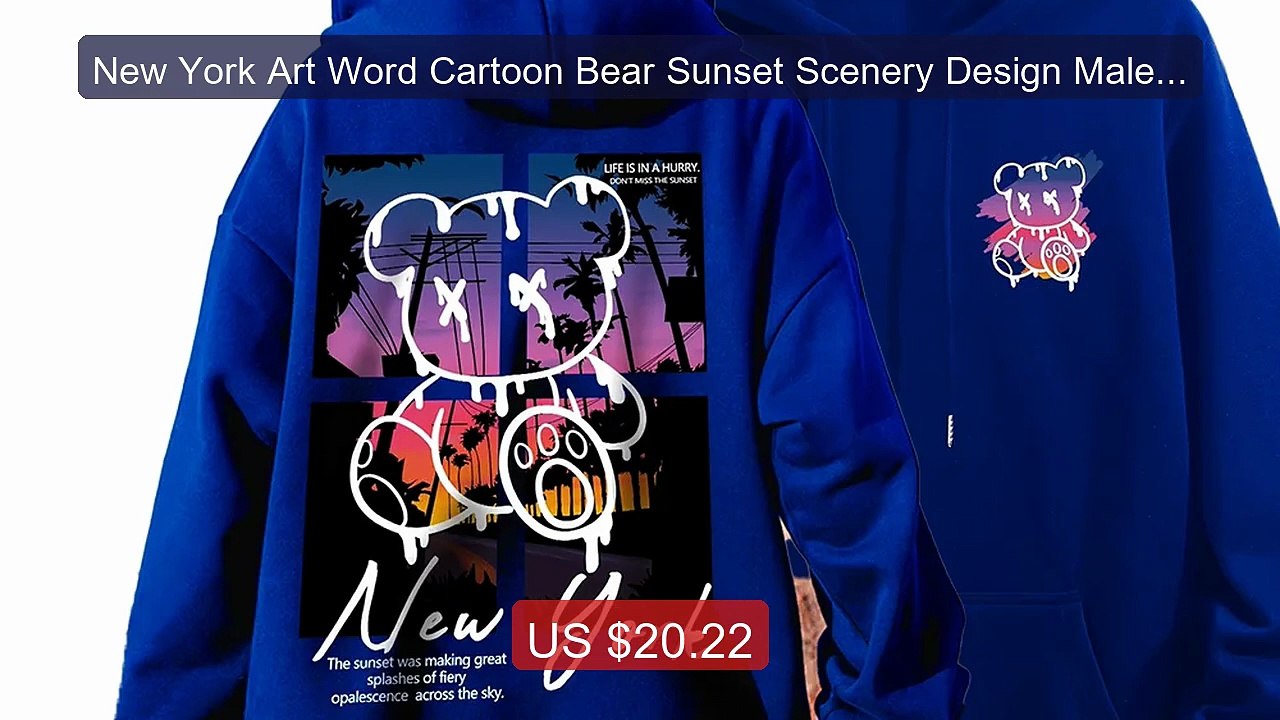 New York Art Word Cartoon Bear Sunset Scenery Design Male Clot... -- Best Buy 2026 | Great Quality!