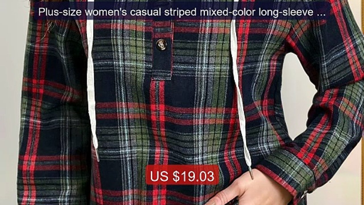 Plus-size women's casual striped mixed-color long-sleeve V-nec... -- Best Buy 2026 | Great Quality!