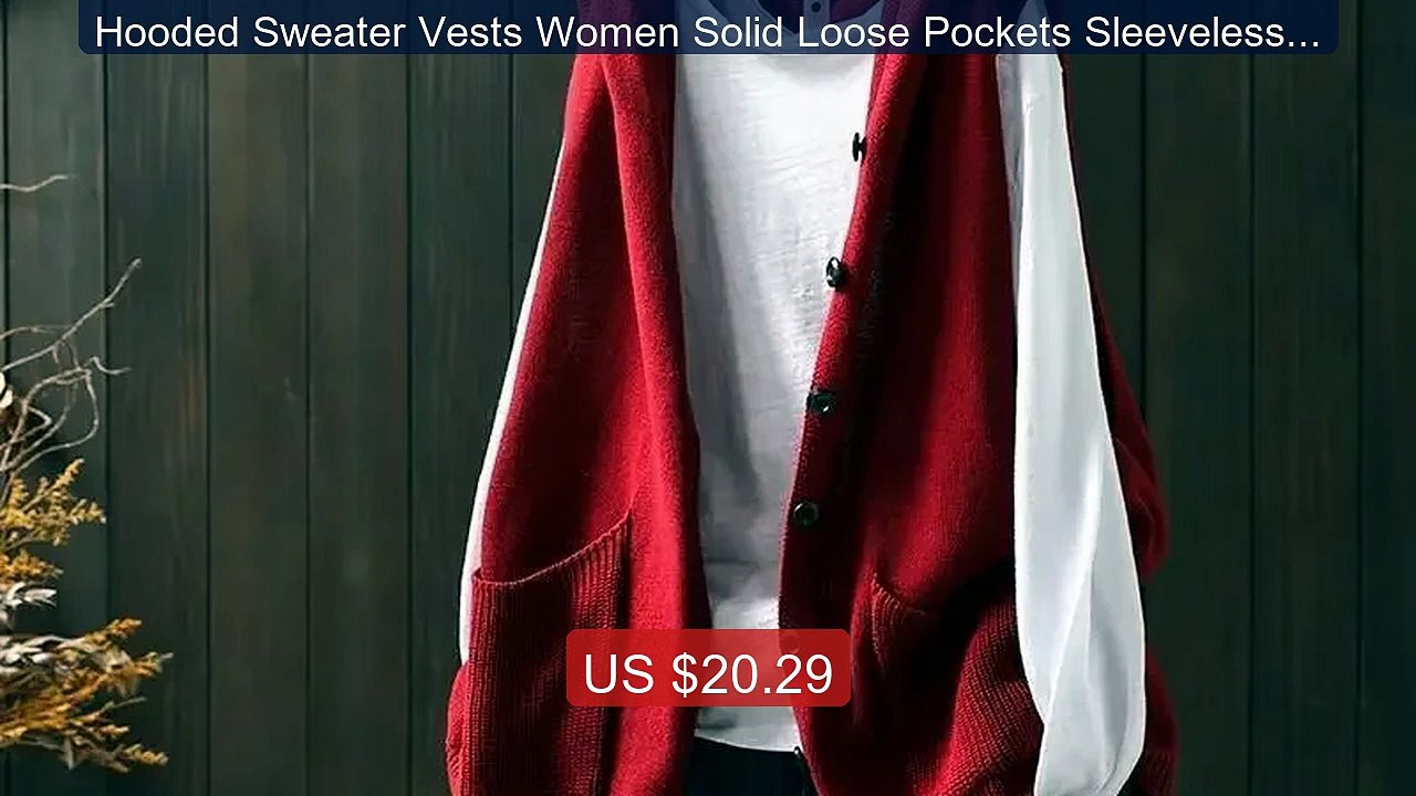 Hooded Sweater Vests Women Solid Loose Pockets Sleeveless Knitted O... -- Top Rated 2026 | Buy Now!