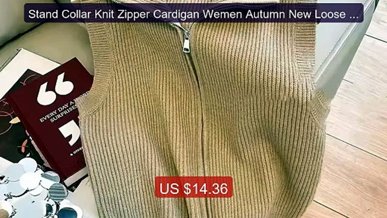Stand Collar Knit Zipper Cardigan Wemen Autumn New Loose Simp... -- Amazing Value 2026 | Must Have!