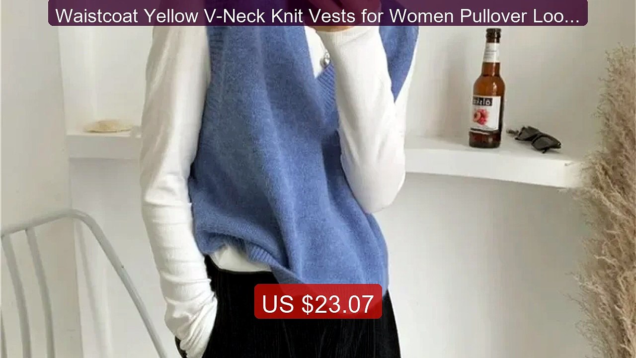 Waistcoat Yellow V-Neck Knit Vests for Women Pullover Loose... -- Top Pick 2026 | Unbeatable Price!