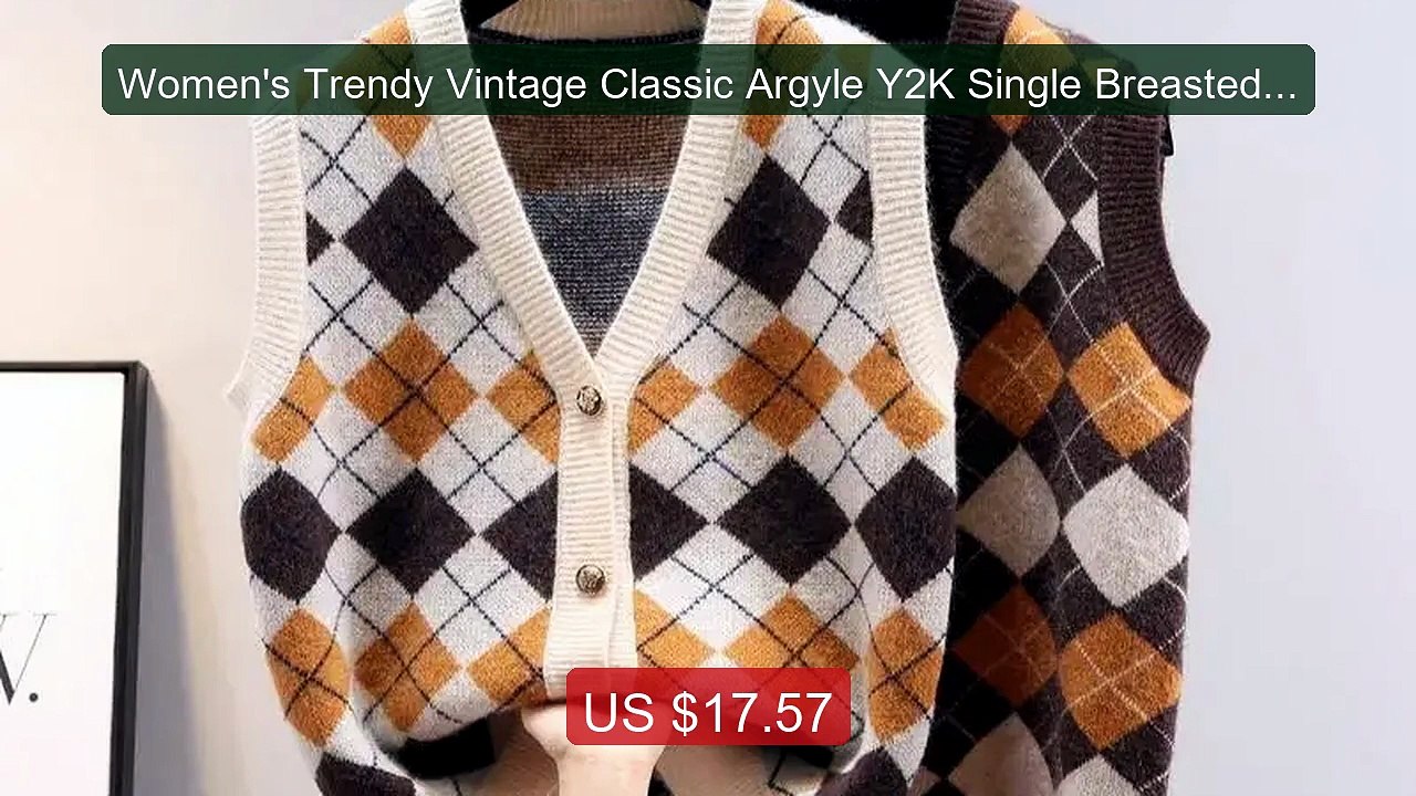 Women's Trendy Vintage Classic Argyle Y2K Single Breasted Cardigan... -- Best Deal 2026 | Shop Now!
