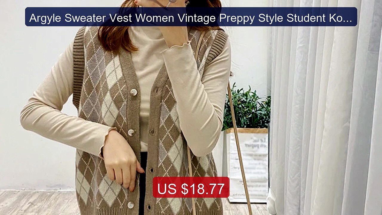 Argyle Sweater Vest Women Vintage Preppy Style Student Korean... -- Amazing Value 2026 | Must Have!