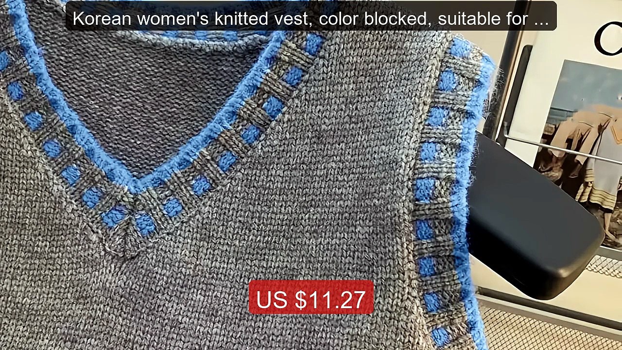 Korean women's knitted vest, color blocked, suitable for layer... -- Best Buy 2026 | Great Quality!