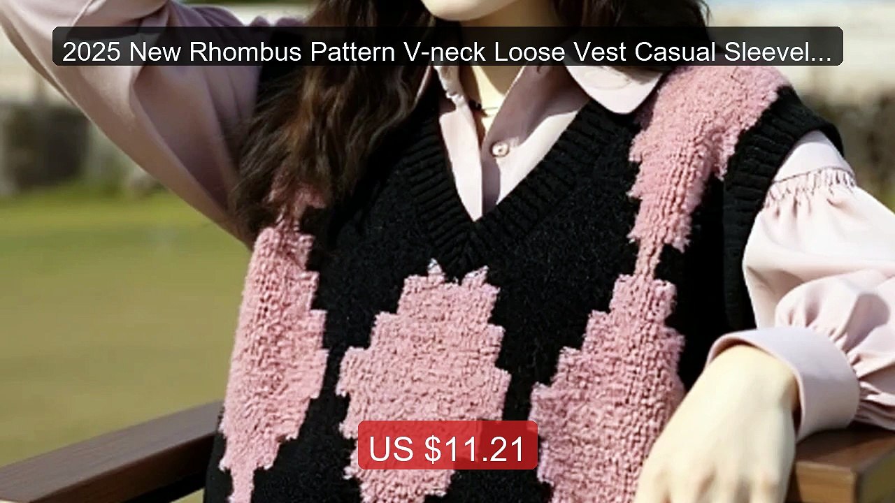2025 New Rhombus Pattern V-neck Loose Vest Casual Sleeveless ... -- Amazing Value 2026 | Must Have!
