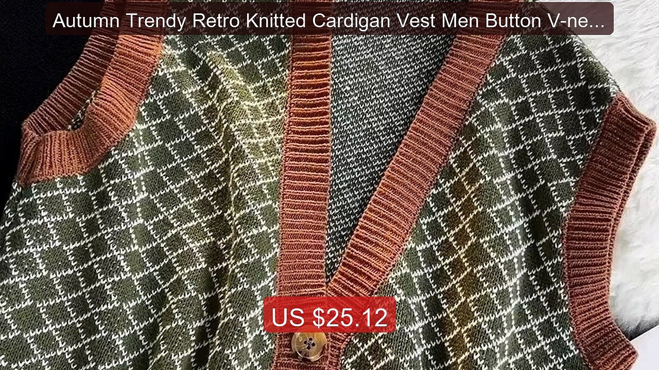 Autumn Trendy Retro Knitted Cardigan Vest Men Button V-neck N... -- Amazing Value 2026 | Must Have!