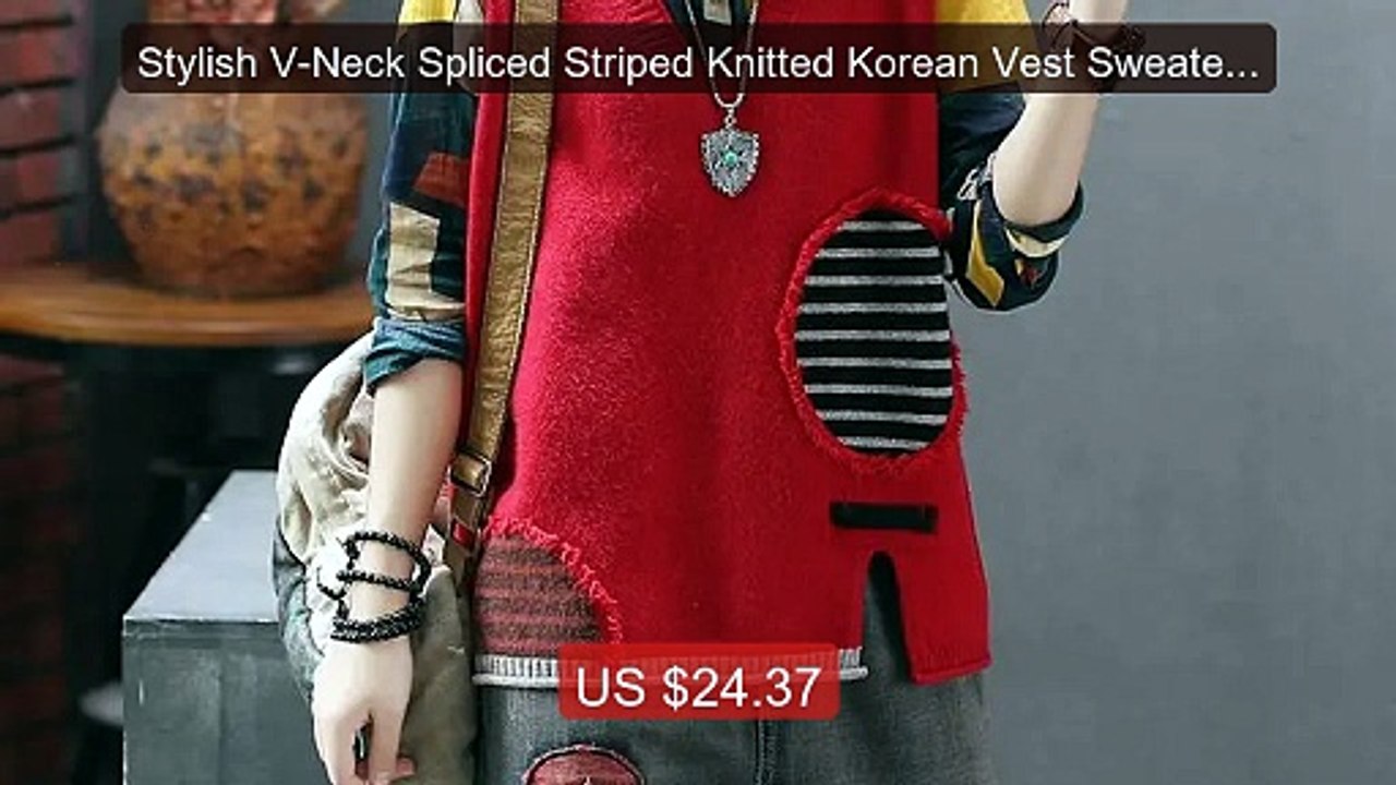 Stylish V-Neck Spliced Striped Knitted Korean Vest Sweater Women's... -- Best Deal 2026 | Shop Now!