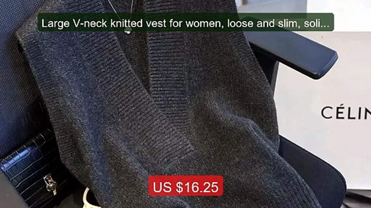 Large V-neck knitted vest for women, loose and slim, solid ... -- Top Pick 2026 | Unbeatable Price!