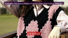 2025 New Rhombus Pattern V-neck Loose Vest Casual Sleeveless W... -- Hot Deal 2026 | Limited Offer!