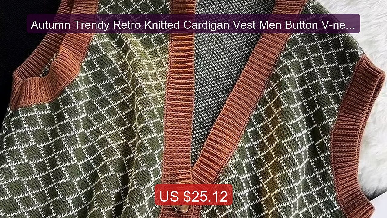 Autumn Trendy Retro Knitted Cardigan Vest Men Button V-neck Neutral... -- Top Rated 2026 | Buy Now!