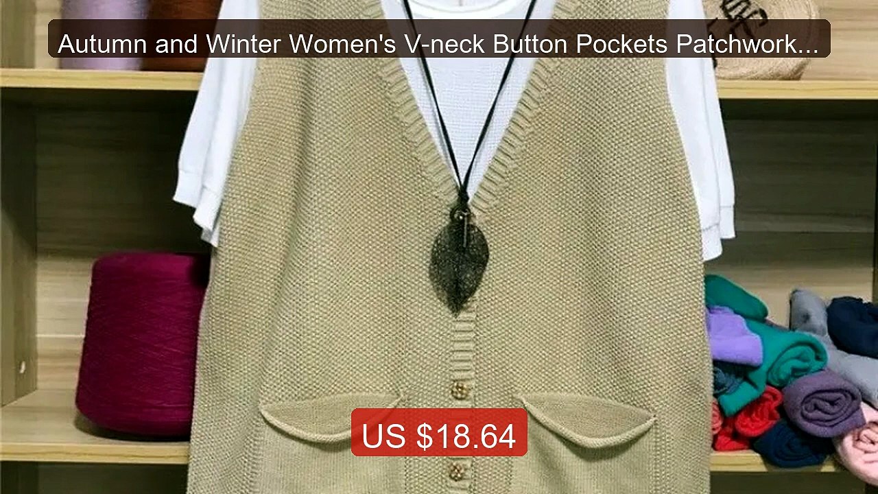 Autumn and Winter Women's V-neck Button Pockets Patchwork Sol... -- Amazing Value 2026 | Must Have!