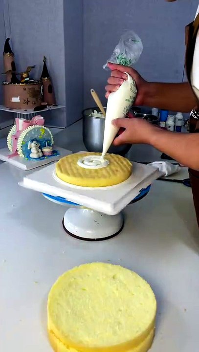 Grand Pastel Blue Swan Palace Cake Assembly 🦢