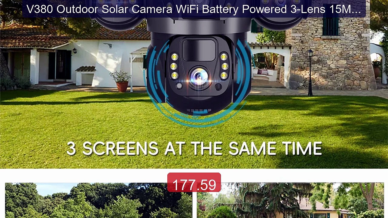 V380 Outdoor Solar Camera WiFi Battery Powered 3-Lens 15MP HD ... -- Best Buy 2026 | Great Quality!