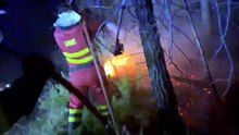 Los equipos de extinción abren cortafuegos para frenar el incendio en Peñarroya de Tastavins (Teruel)