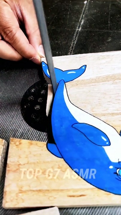 ​Crispy Wood Cutting ASMR: Carving Cute Blue & White Dolphin Art 🎧 | Top G7 ASMR