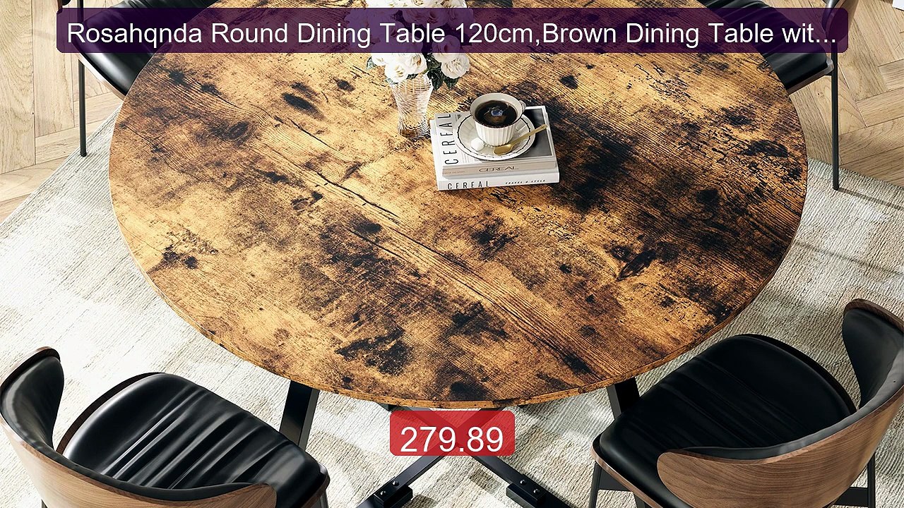 Rosahqnda Round Dining Table 120cm,Brown Dining Table with Metal L... -- Best Deal 2026 | Shop Now!