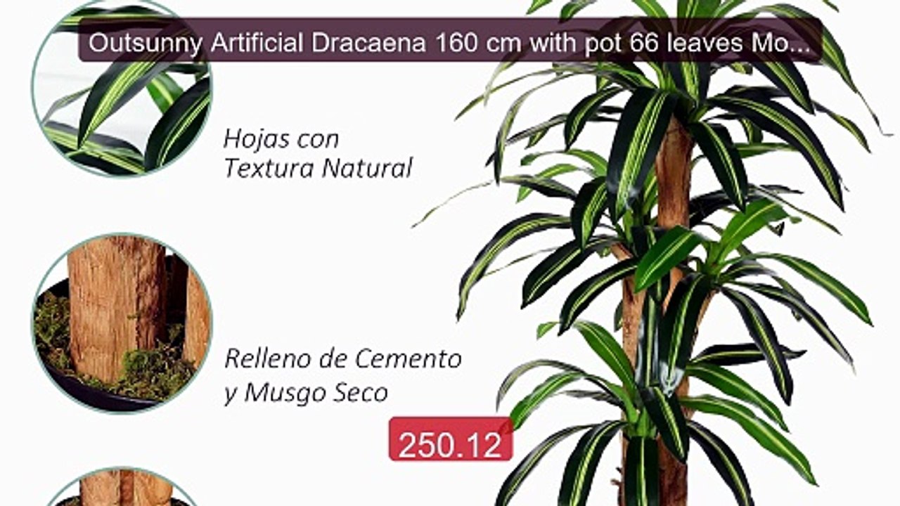 Outsunny Artificial Dracaena 160 cm with pot 66 leaves Moss Ø ... -- Best Buy 2026 | Great Quality!