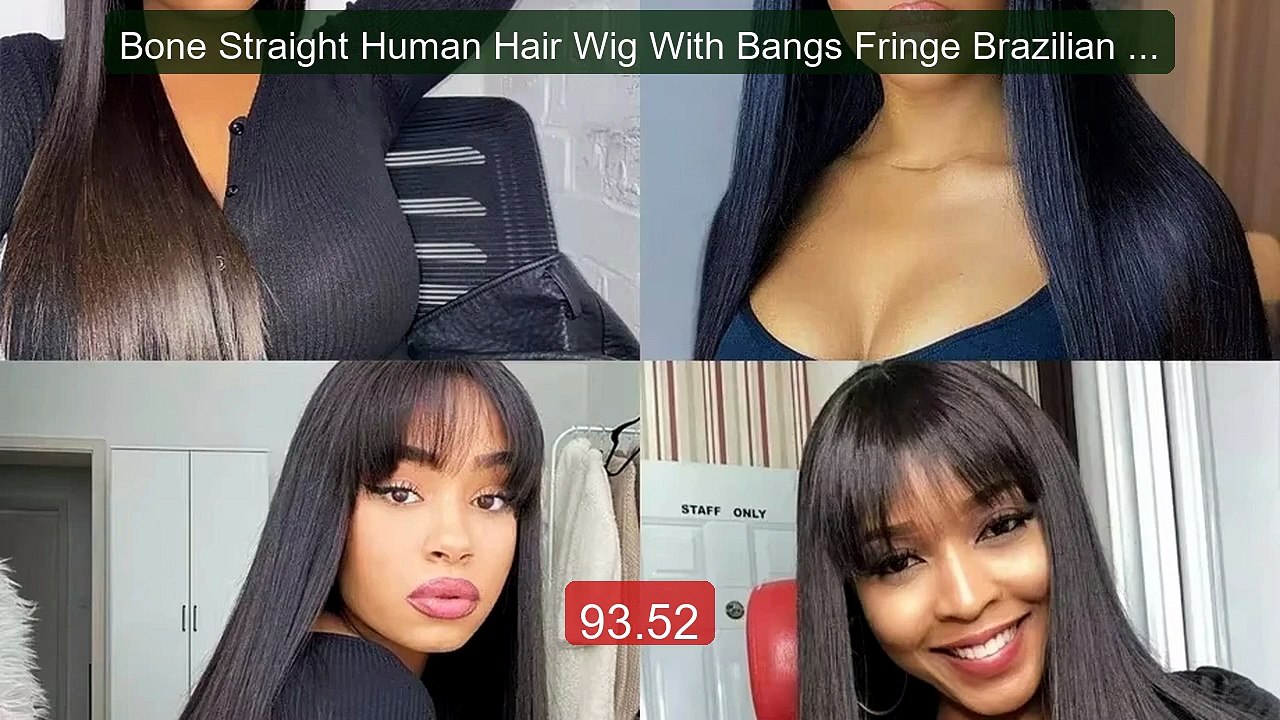 Bone Straight Human Hair Wig With Bangs Fringe Brazilian 3x1 HD La... -- Best Deal 2026 | Shop Now!
