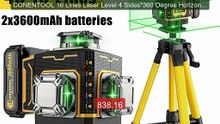 CONENTOOL 16 Lines Laser Level 4 Sides*360 Degree Horizontal Vertic... -- Top Rated 2026 | Buy Now!